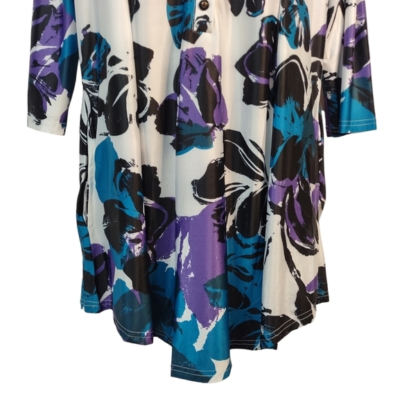 R&B Women's Floral Print 3/4 Sleeves Top Tunic Dress Size L - Picture 5 of 10